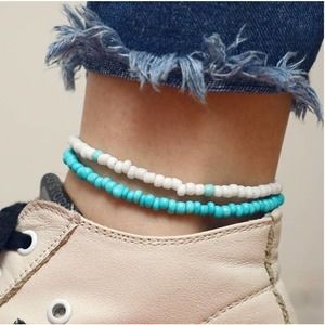 Blue & White Beads Anklet